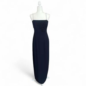 Donna Morgan Strapless Navy Beaded Maxi Dress